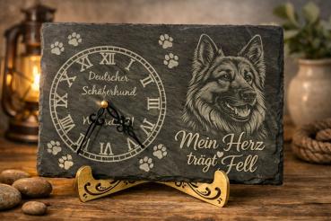 Schieferuhr "Mein Herz trägt Fell" Schäferhund